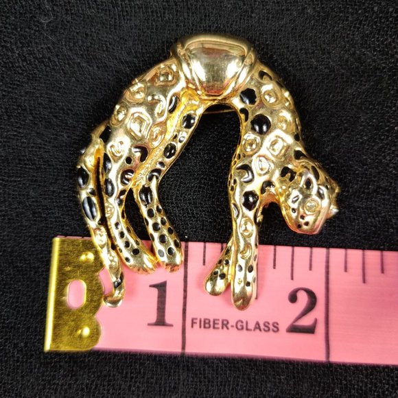 Vintage Panther Brooch Clear Rhinestone Crystal Eyes Metal Pin Retro Gold Tone - Picture 3 of 9